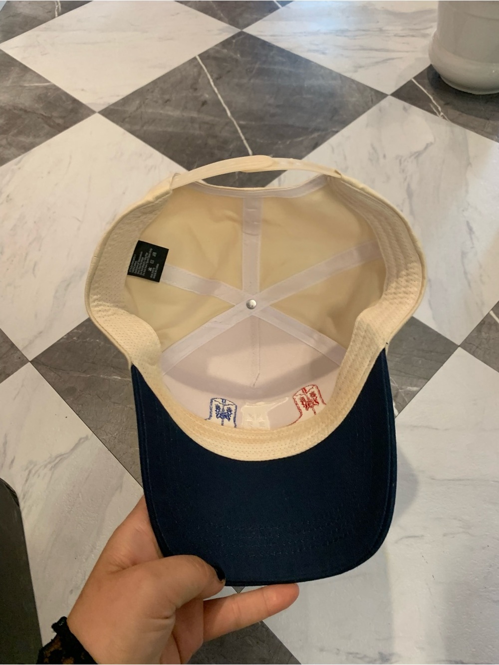 Two-Tone Cream and Navy Cowboy Boot Embroidered Baseball Cap - Picture 4 of 5